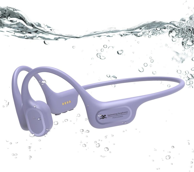 Hostena Swimming Headphones IP68 Waterproof, Open Ear Bone Conduction Underwater Headphones Bluetooth 5.4& MP3 with 32GB Memory Card, Soft/Skin/Lightweight Sound Swim Earbuds-SurfAudio(Purple) - Image 1